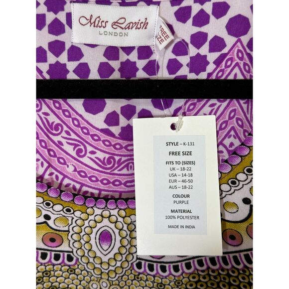 Miss Lavish BOHO Women's Purple Paisley Maxi Kaftan NWT Size 14/18 - Picture 3 of 5
